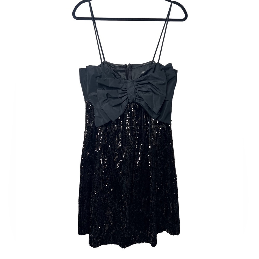 Zara Black Bow Sequin Dress Size M - Picture 2 of 7